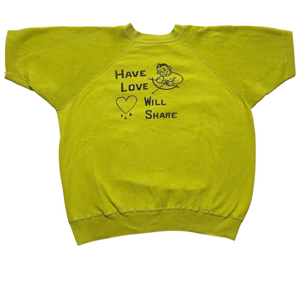 VTG 60s Have Love Will Share Short Sleeve Pullover Sweater Men’s XL Lime Green